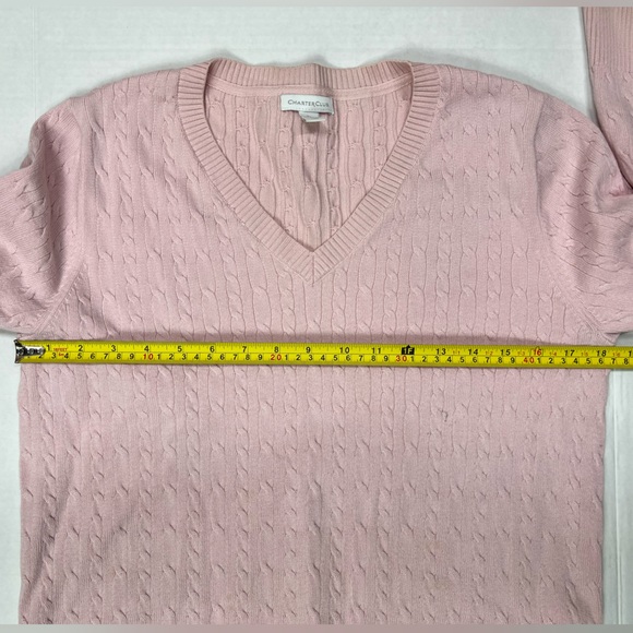 Vintage Pink Cable Knit Sweater 90s Charter Club Knitted V Neck Blouse Crewneck - Picture 13 of 17